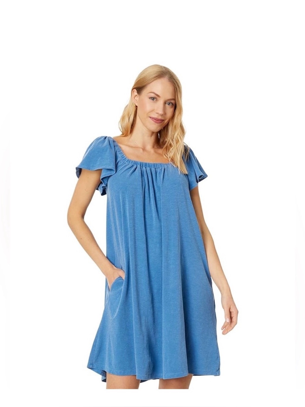 Blue Ruffle Sleeve Dress